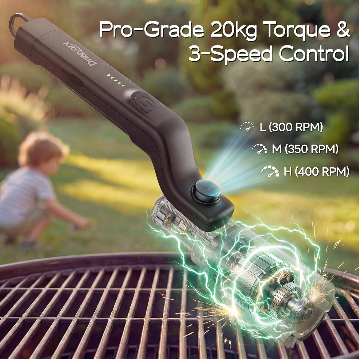 Effortless BBQ Clean in Seconds: High-Torque 3-Speed Cordless Electric Grill Brush