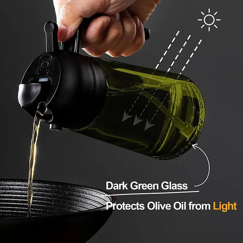 2-in-1 Glass Oil Sprayer & Dispenser Bottle (16oz, Dark Green UV-Protection) | Buy 1 Get 1 Free