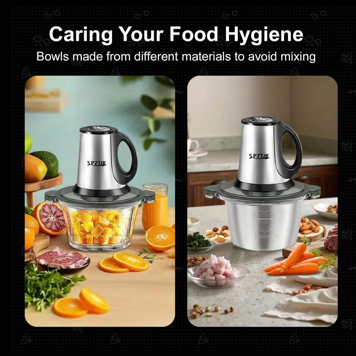 2L Multi-Function Electric Meat Grinder & Food Chopper with Dual Bowls