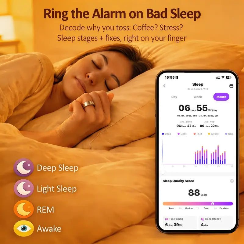 Smart Health Ring with Sleep & Activity Tracker – Zero Subscription Fees