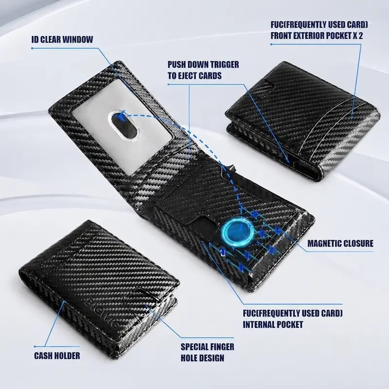 Minimalist Carbon Fiber RFID Pop-Up Wallet