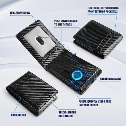 Minimalist Carbon Fiber RFID Pop-Up Wallet