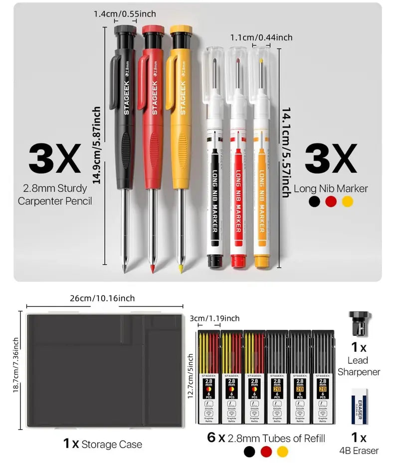 Precision Deep-Hole Carpenter Pencil & Marking Kit