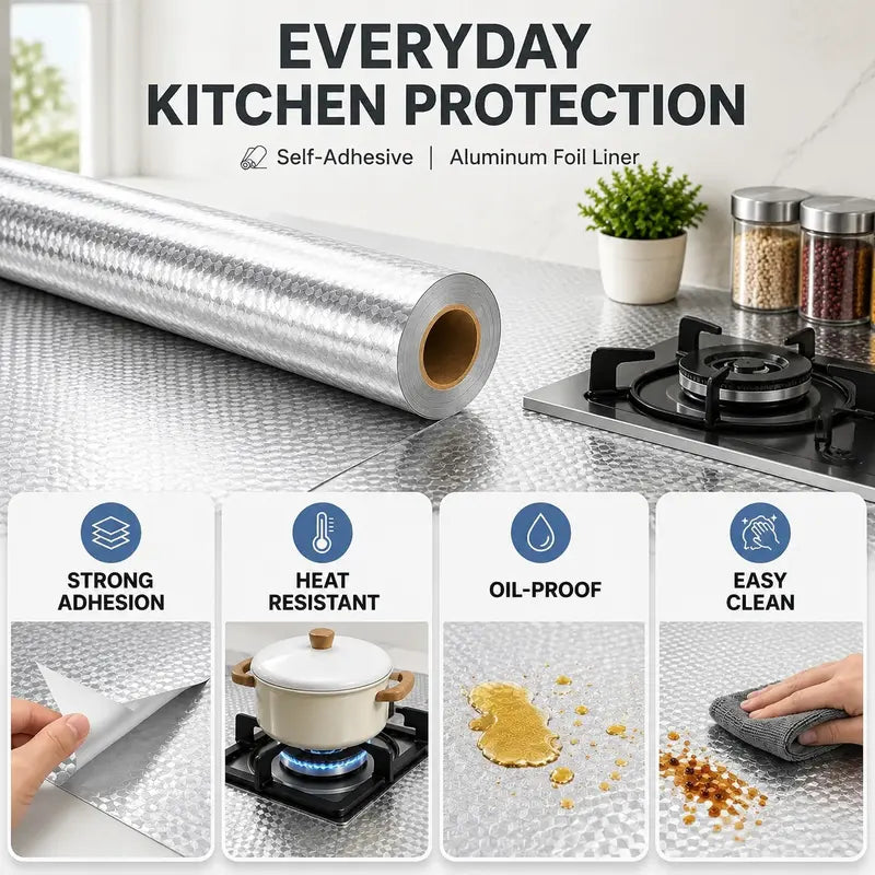 Self-Adhesive Oil-Proof Aluminum Foil Kitchen Backsplash Sticker | Buy 1 Get 1 Free