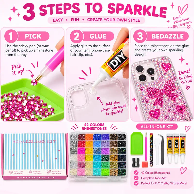 42 Colors Jelly Flatback Rhinestones DIY Craft Kit