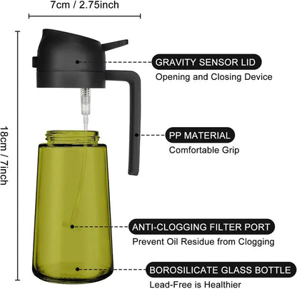 2-in-1 Glass Oil Sprayer & Dispenser Bottle (16oz, Dark Green UV-Protection) | Buy 1 Get 1 Free