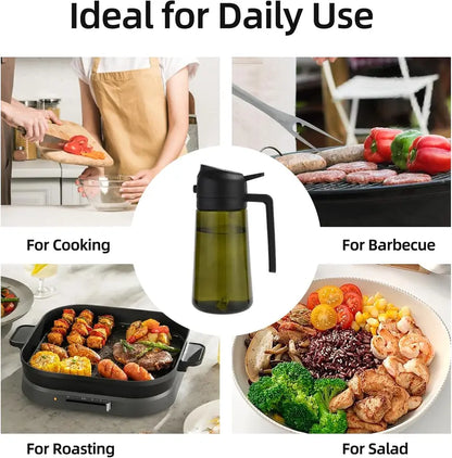 2-in-1 Glass Oil Sprayer & Dispenser Bottle (16oz, Dark Green UV-Protection) | Buy 1 Get 1 Free