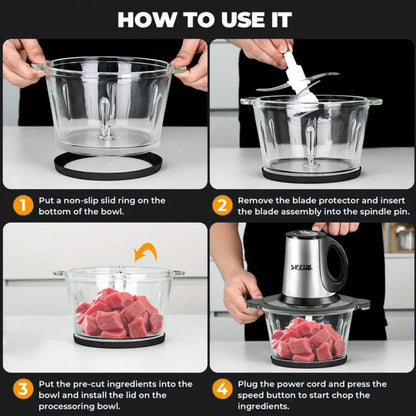2L Multi-Function Electric Meat Grinder & Food Chopper with Dual Bowls