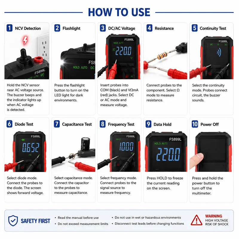 Smart Auto-Ranging Digital Multimeter with Large Color Screen & USB Charging