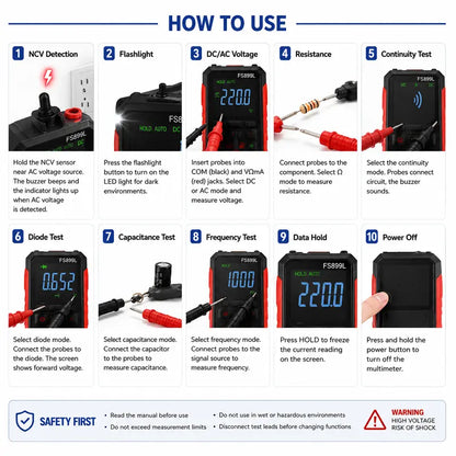 Smart Auto-Ranging Digital Multimeter with Large Color Screen & USB Charging