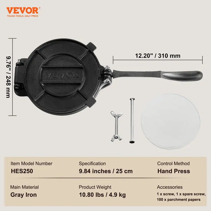 Cast Iron Tortilla Press Maker for Perfect Homemade Flatbreads & Tacos