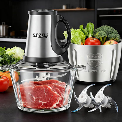2L Multi-Function Electric Meat Grinder & Food Chopper with Dual Bowls