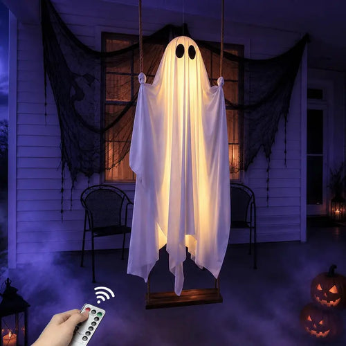Pre-Assembled Light-Up Swinging Ghost Halloween Outdoor Decoration