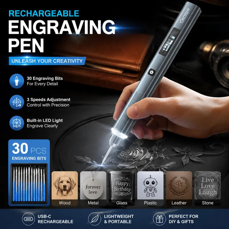 Precision Cordless Electric Engraving Pen Kit for Metal, Glass & Wood