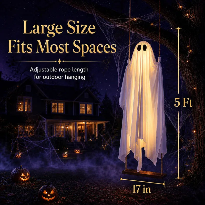 Pre-Assembled Light-Up Swinging Ghost Halloween Outdoor Decoration