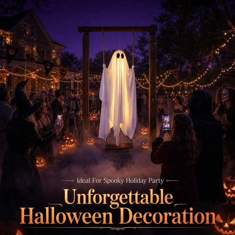 Pre-Assembled Light-Up Swinging Ghost Halloween Outdoor Decoration