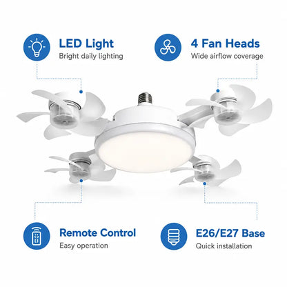 Screw-In 4-Head Ceiling Fan Light with Remote Control