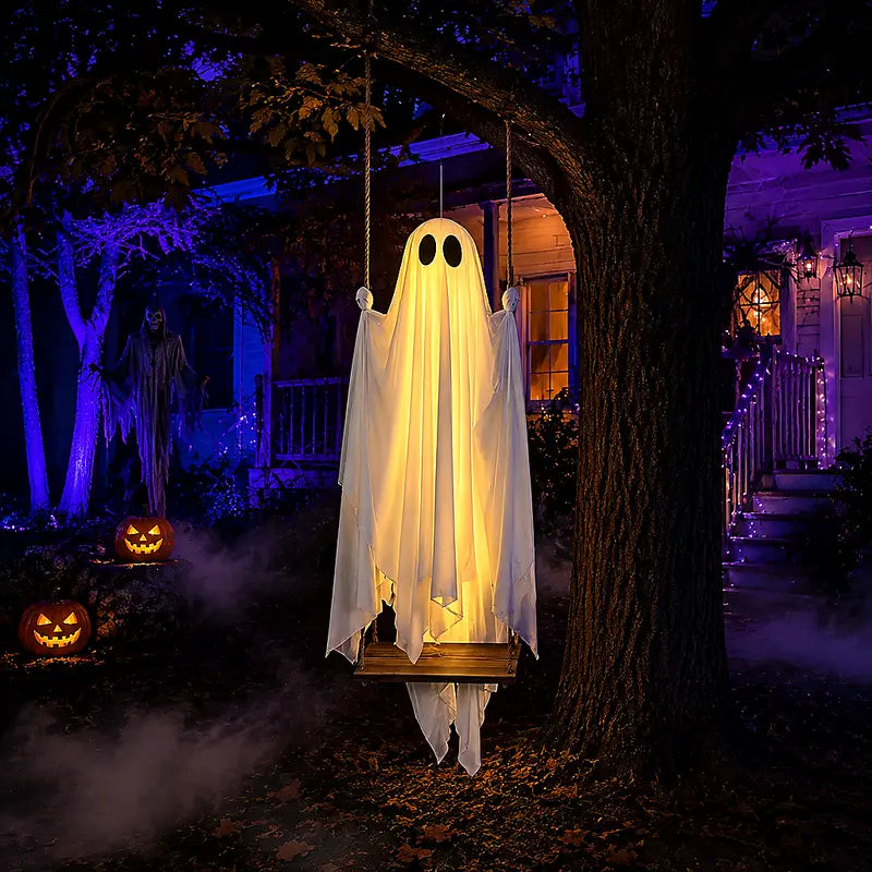Pre-Assembled Light-Up Swinging Ghost Halloween Outdoor Decoration