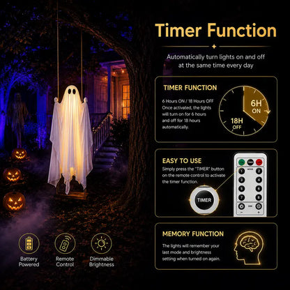 Pre-Assembled Light-Up Swinging Ghost Halloween Outdoor Decoration