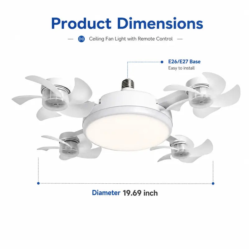 Screw-In 4-Head Ceiling Fan Light with Remote Control