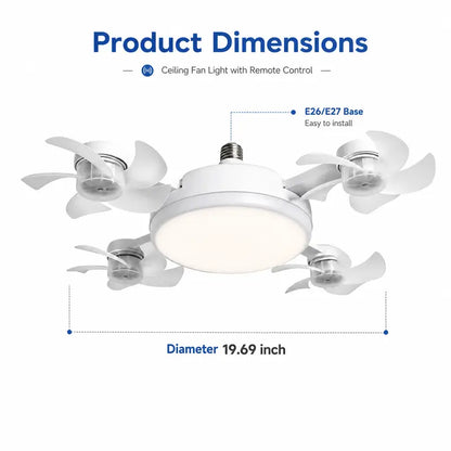 Screw-In 4-Head Ceiling Fan Light with Remote Control