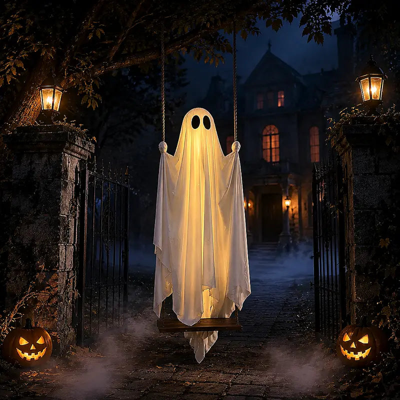 Pre-Assembled Light-Up Swinging Ghost Halloween Outdoor Decoration