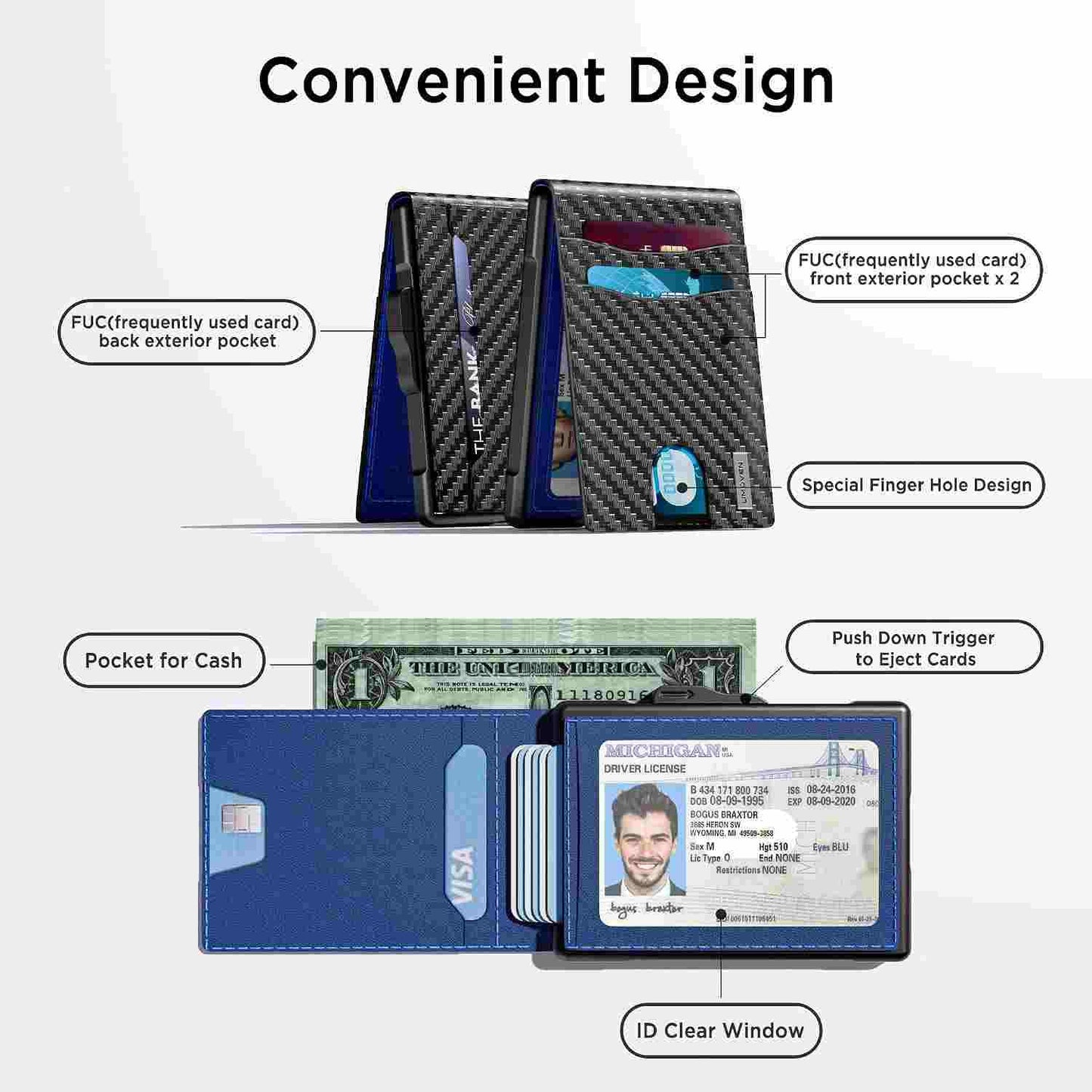 Instant Access Pop-Up RFID Blocking Carbon Fiber Slim Wallet