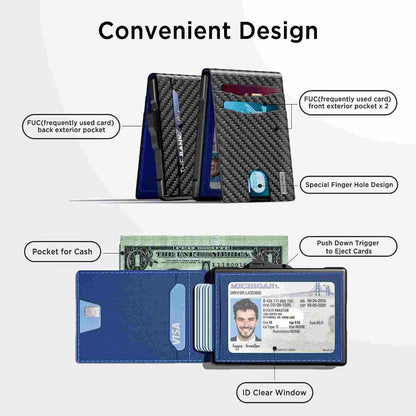 Instant Access Pop-Up RFID Blocking Carbon Fiber Slim Wallet