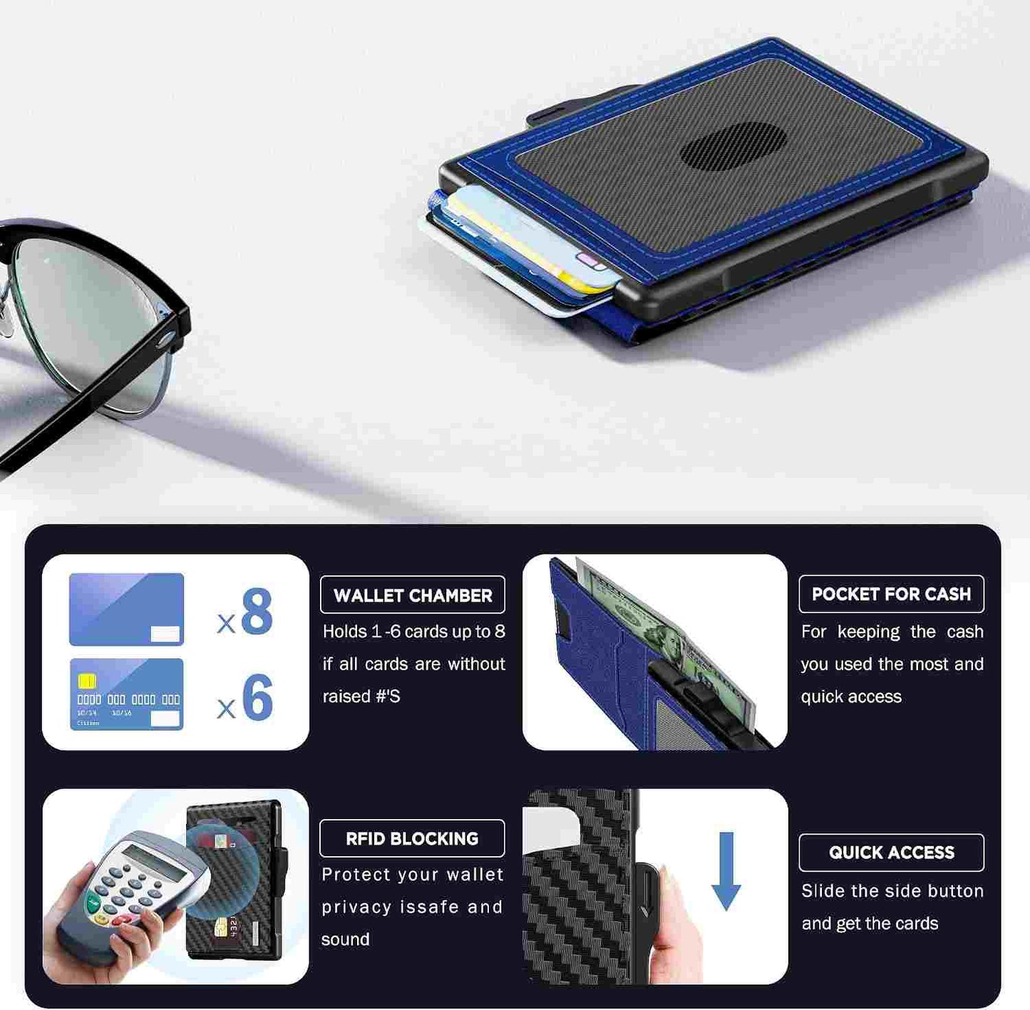 Instant Access Pop-Up RFID Blocking Carbon Fiber Slim Wallet