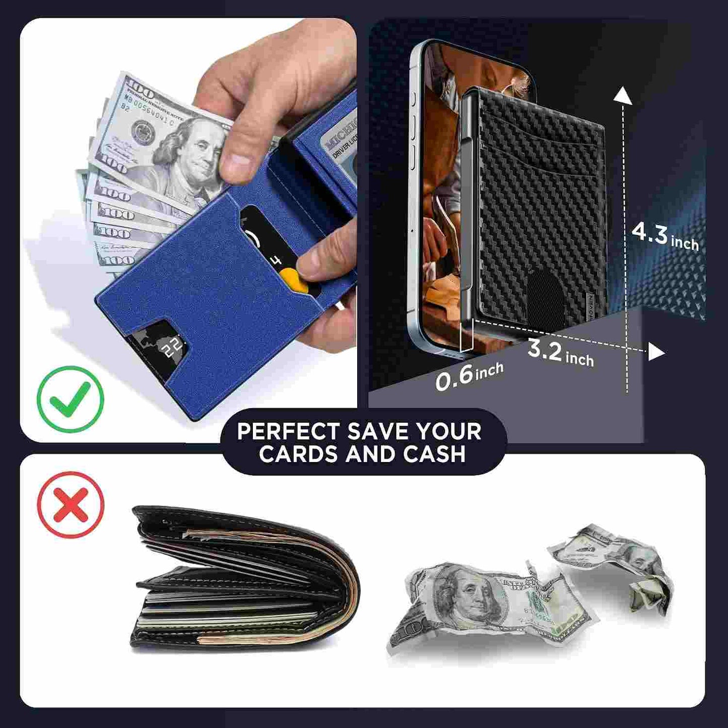Instant Access Pop-Up RFID Blocking Carbon Fiber Slim Wallet